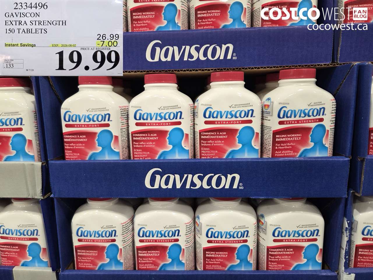 2334496 GAVISCON EXTRA STRENGTH 150 TABLETS ($7.00 INSTANT SAVINGS EXPIRES ON 2026-08-02) $19.99