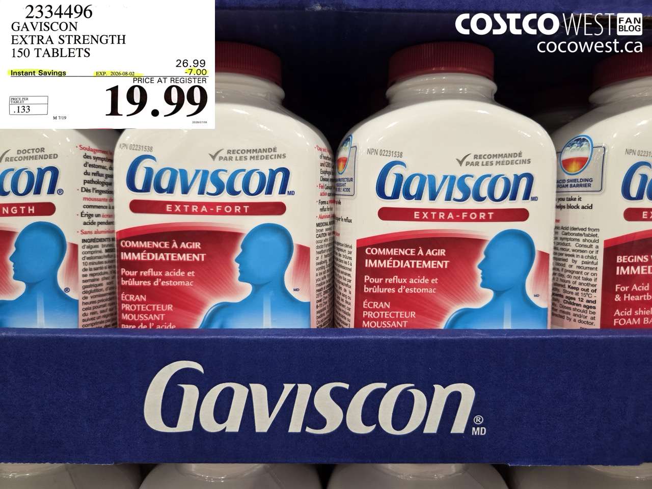 2334496 GAVISCON EXTRA STRENGTH 150 TABLETS ($7.00 INSTANT SAVINGS EXPIRES ON 2026-08-02) $19.99