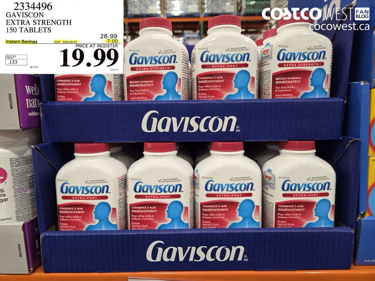 2334496 GAVISCON EXTRA STRENGTH 150 TABLETS ($7.00 INSTANT SAVINGS EXPIRES ON 2026-08-02) $19.99