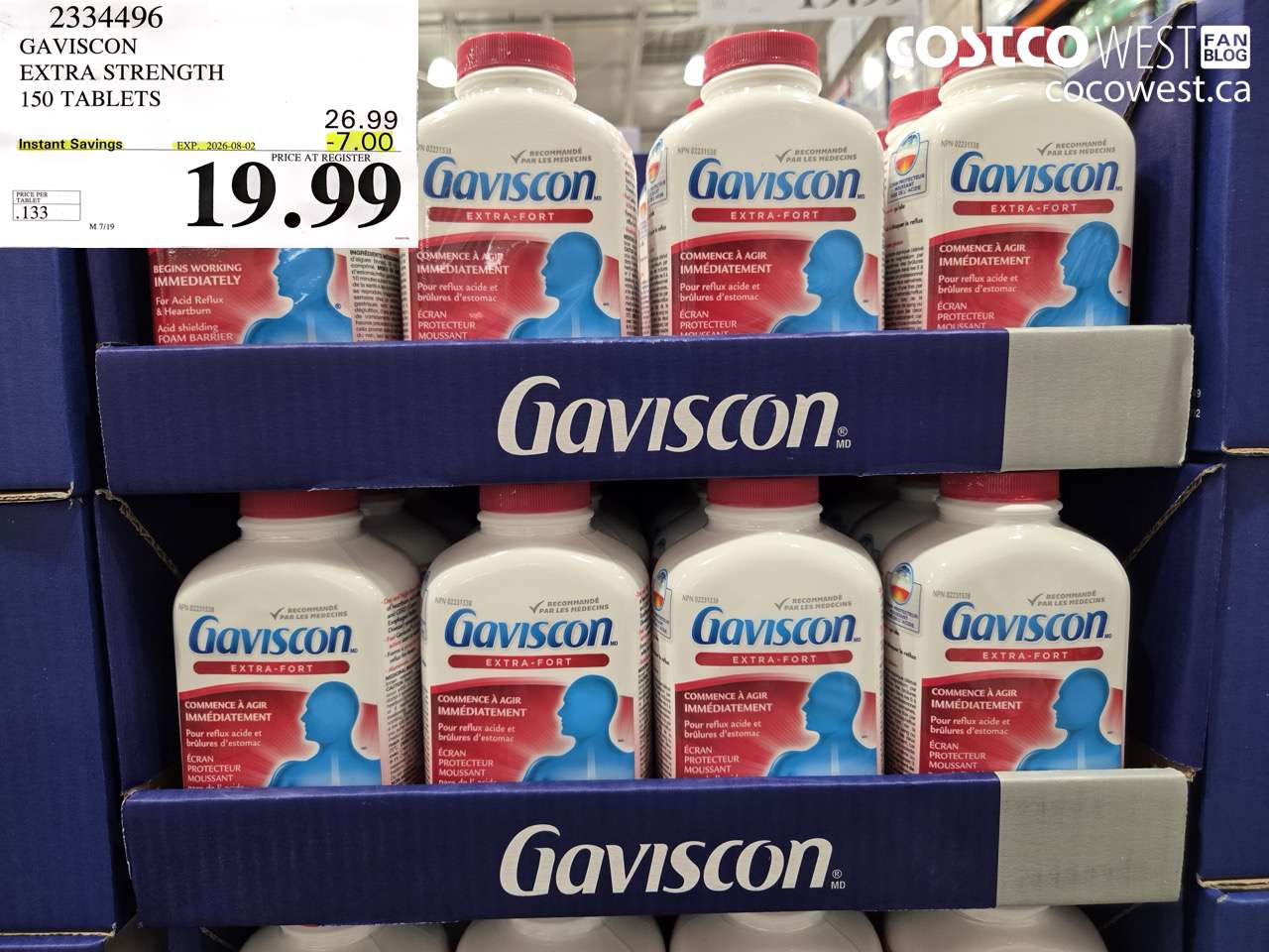 2334496 GAVISCON EXTRA STRENGTH 150 TABLETS ($7.00 INSTANT SAVINGS EXPIRES ON 2026-08-02) $19.99