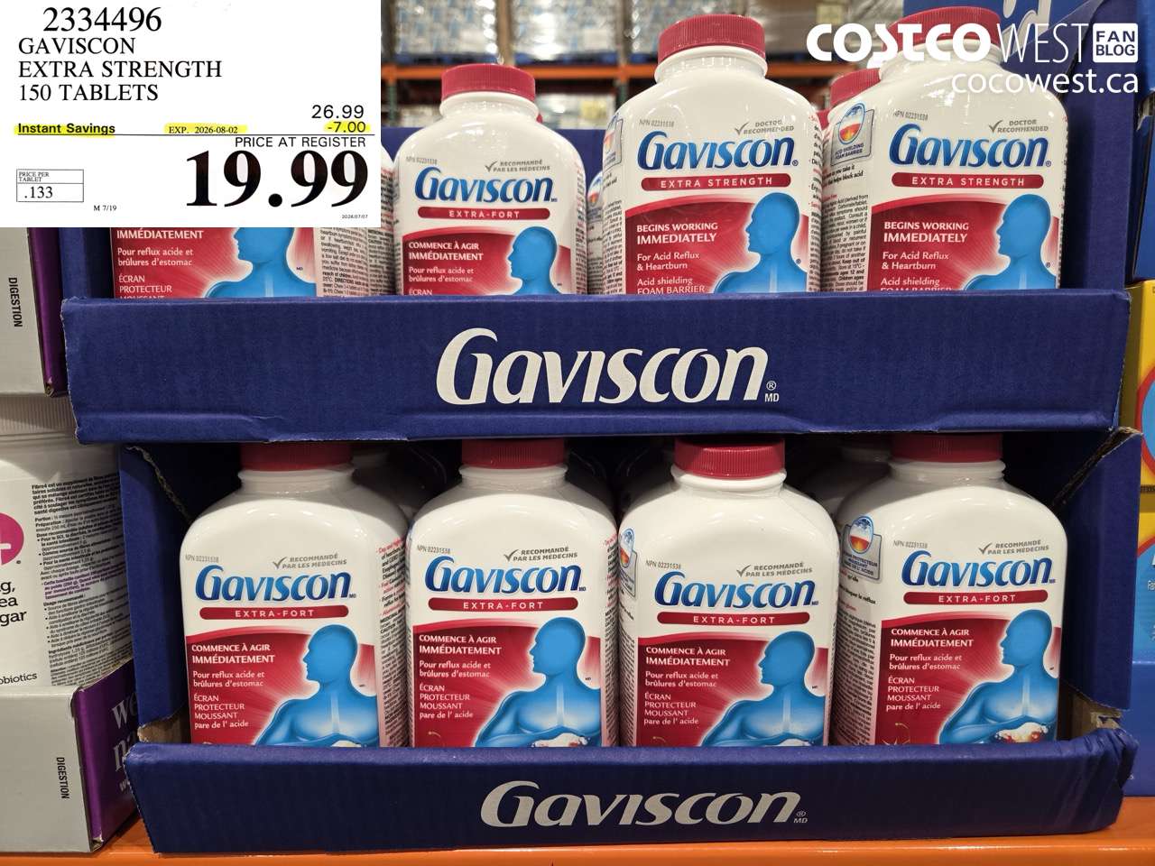 2334496 GAVISCON EXTRA STRENGTH 150 TABLETS ($7.00 INSTANT SAVINGS EXPIRES ON 2026-08-02) $19.99