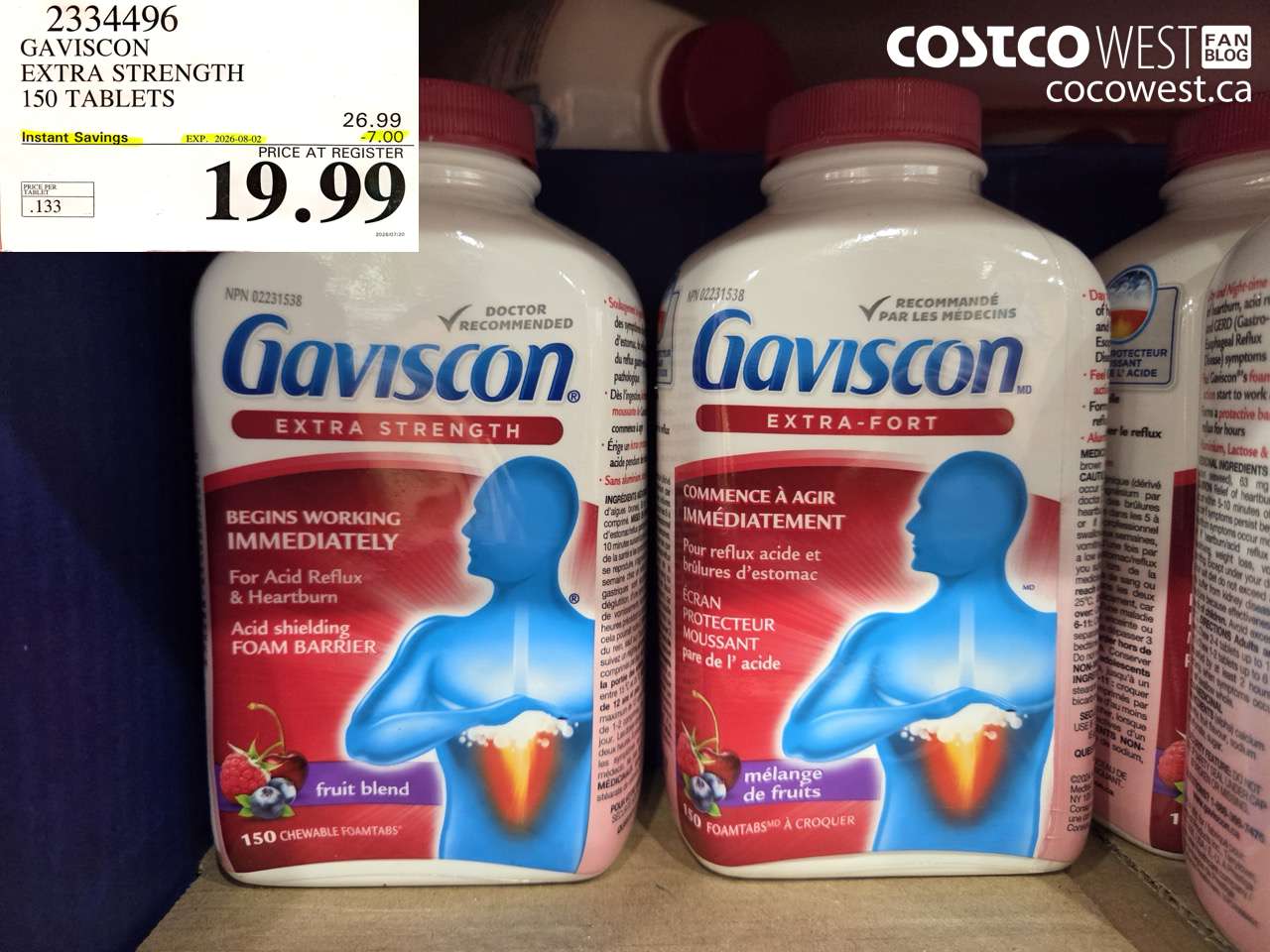 2334496 GAVISCON EXTRA STRENGTH 150 TABLETS ($7.00 INSTANT SAVINGS EXPIRES ON 2026-08-02) $19.99