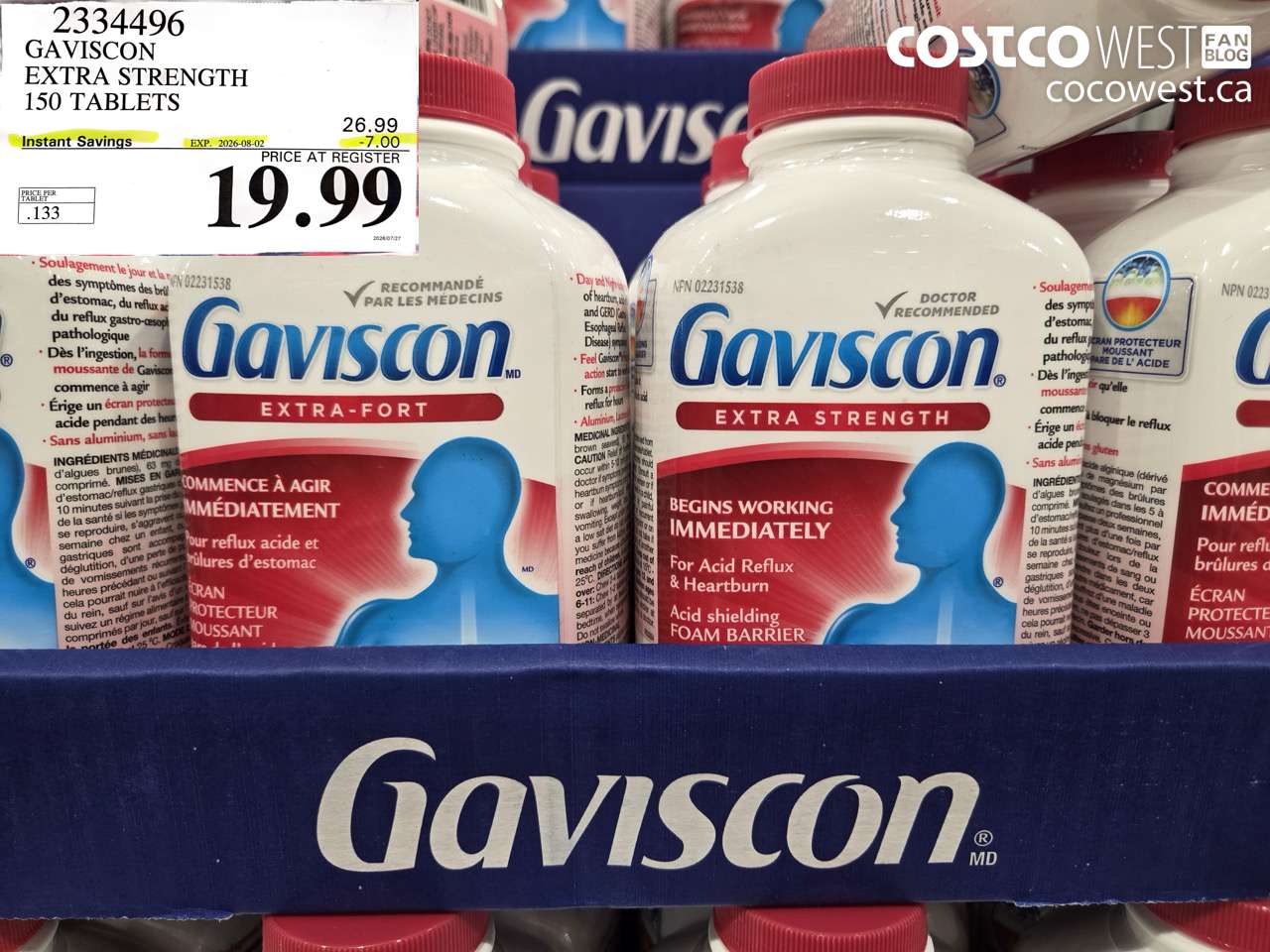 2334496 GAVISCON EXTRA STRENGTH 150 TABLETS ($7.00 INSTANT SAVINGS EXPIRES ON 2026-08-02) $19.99