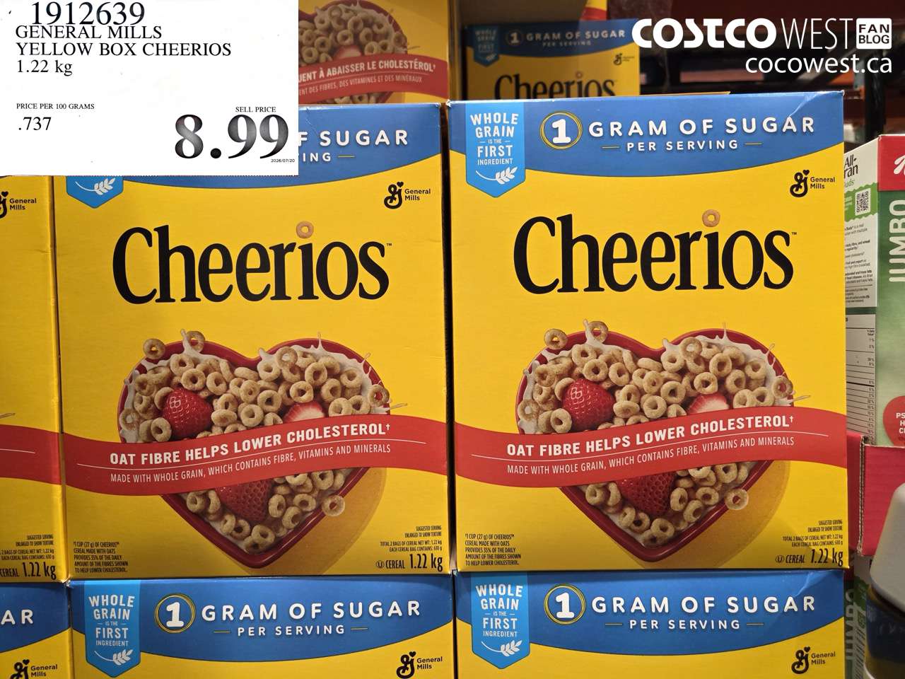 1912639 GENERAL MILLS YELLOW BOX CHEERIOS 1.22 KG $8.99