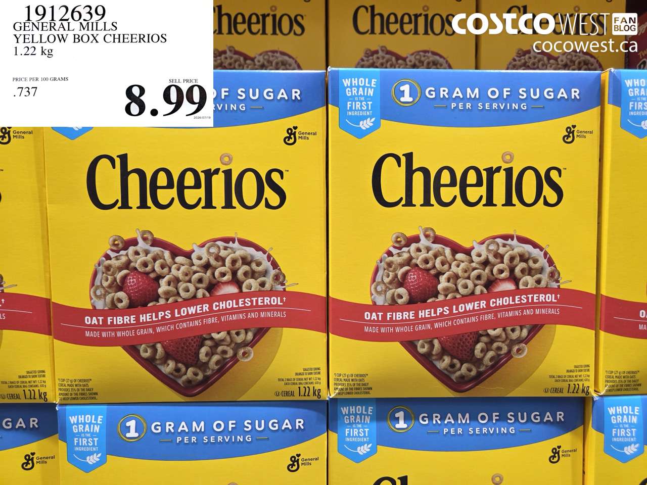 1912639 GENERAL MILLS YELLOW BOX CHEERIOS 1.22 KG $8.99