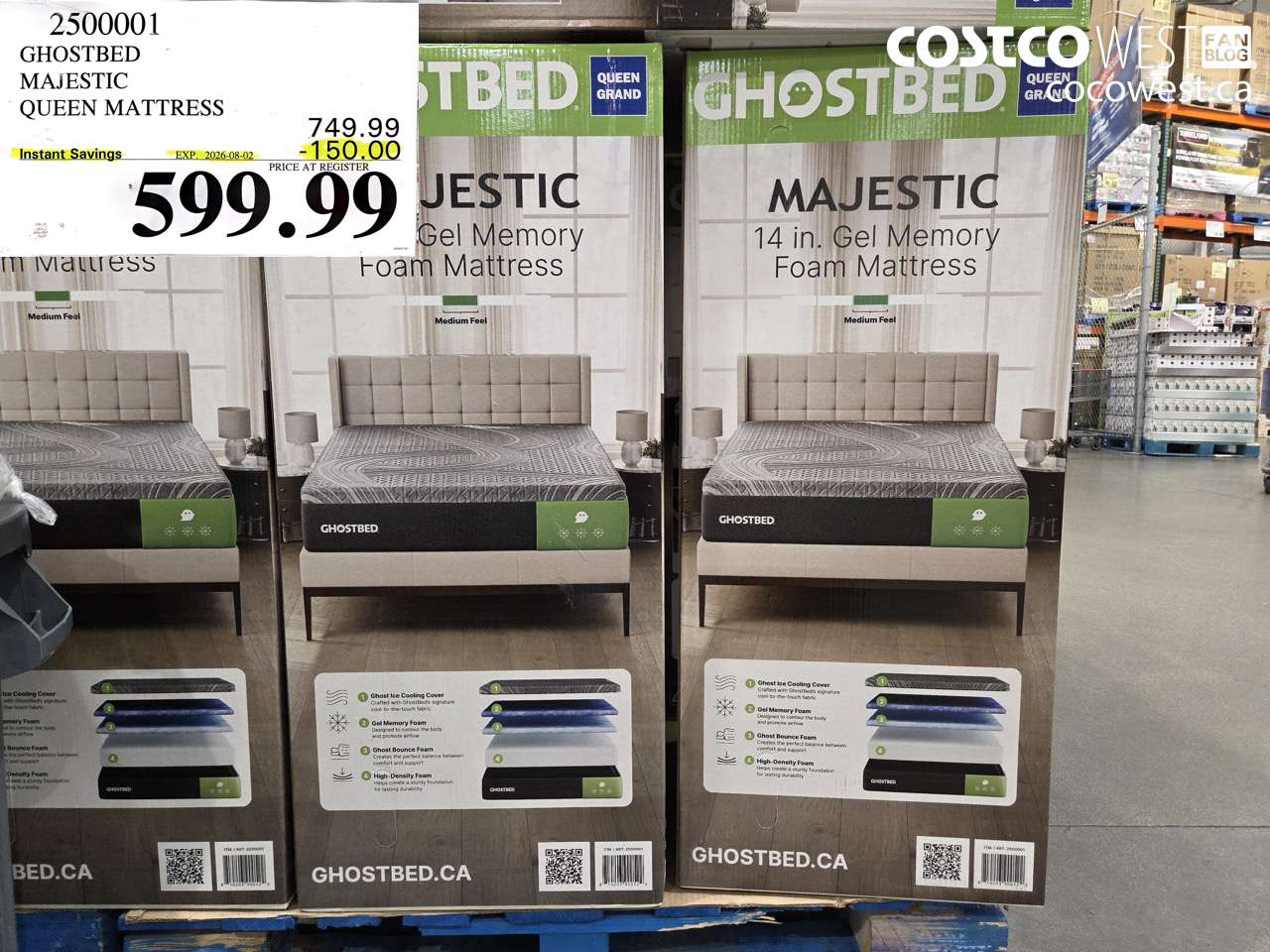2500001 GHOSTBED MAJESTIC QUEEN MATTRESS ($150.00 INSTANT SAVINGS EXPIRES ON 2026-08-02) $599.99