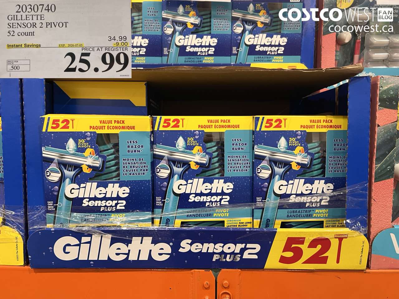 2030740 GILLETTE SENSOR 2 PIVOT 52 COUNT ($9.00 INSTANT SAVINGS EXPIRES ON 2026-07-05) $25.99