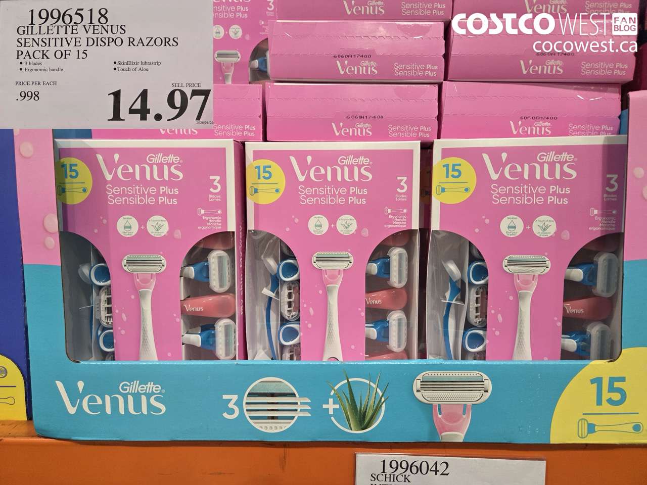 1996518 GILLETTE VENUS SENSITIVE DISPO RAZORS PACK OF 15 $14.97
