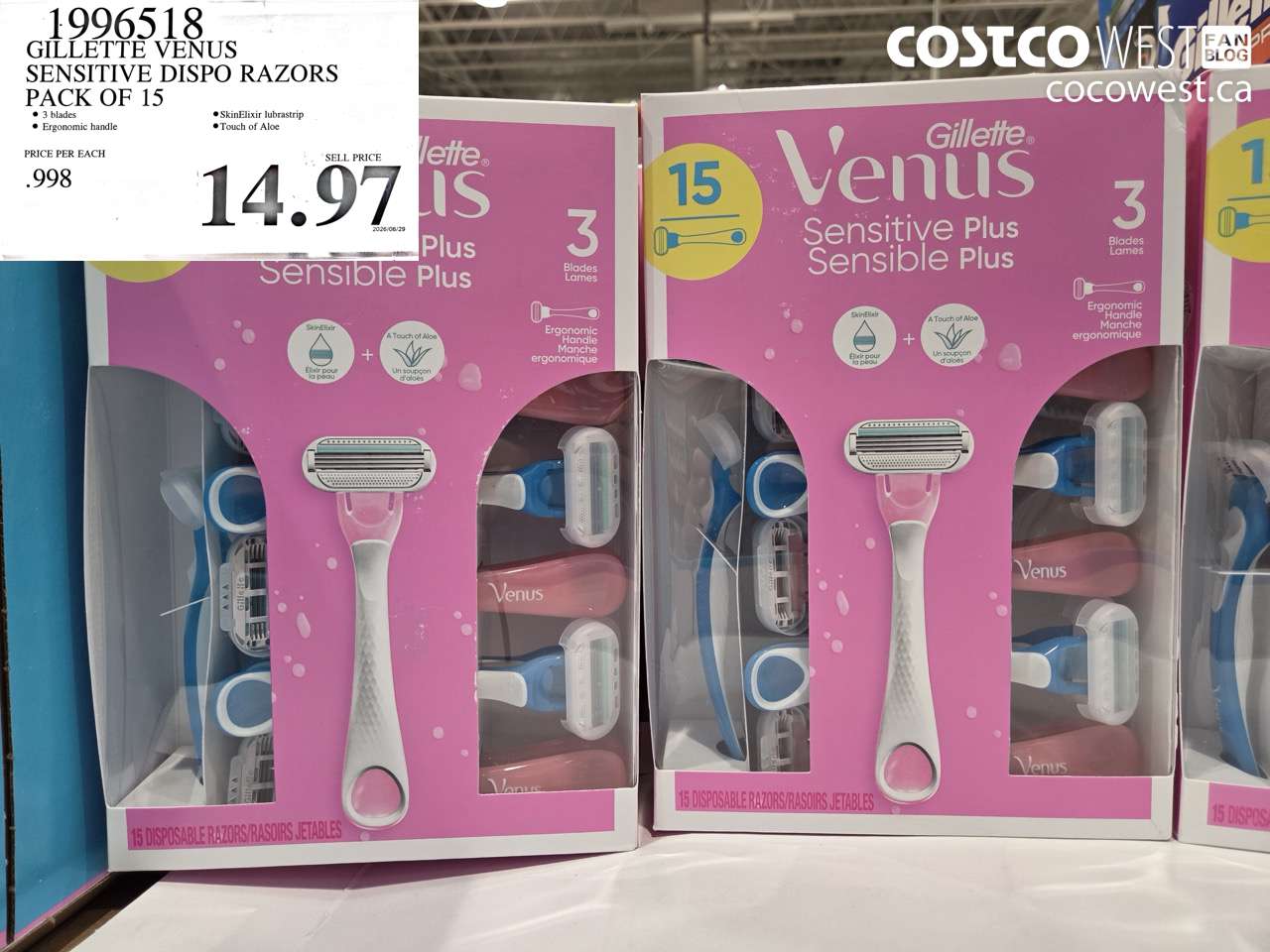 1996518 GILLETTE VENUS SENSITIVE DISPO RAZORS PACK OF 15 $14.97