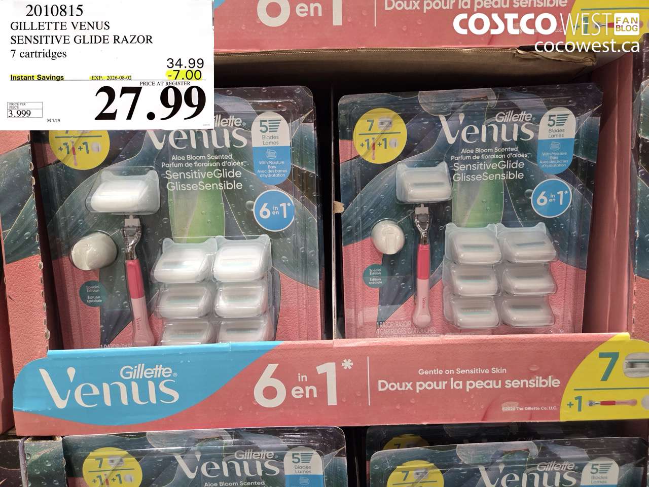 2010815 GILLETTE VENUS SENSITIVE GLIDE RAZOR 7 CARTRIDGES ($7.00 INSTANT SAVINGS EXPIRES ON 2026-08-02) $27.99