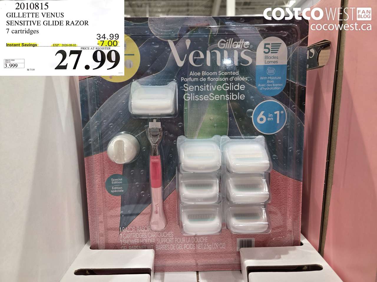 2010815 GILLETTE VENUS SENSITIVE GLIDE RAZOR 7 CARTRIDGES ($7.00 INSTANT SAVINGS EXPIRES ON 2026-08-02) $27.99