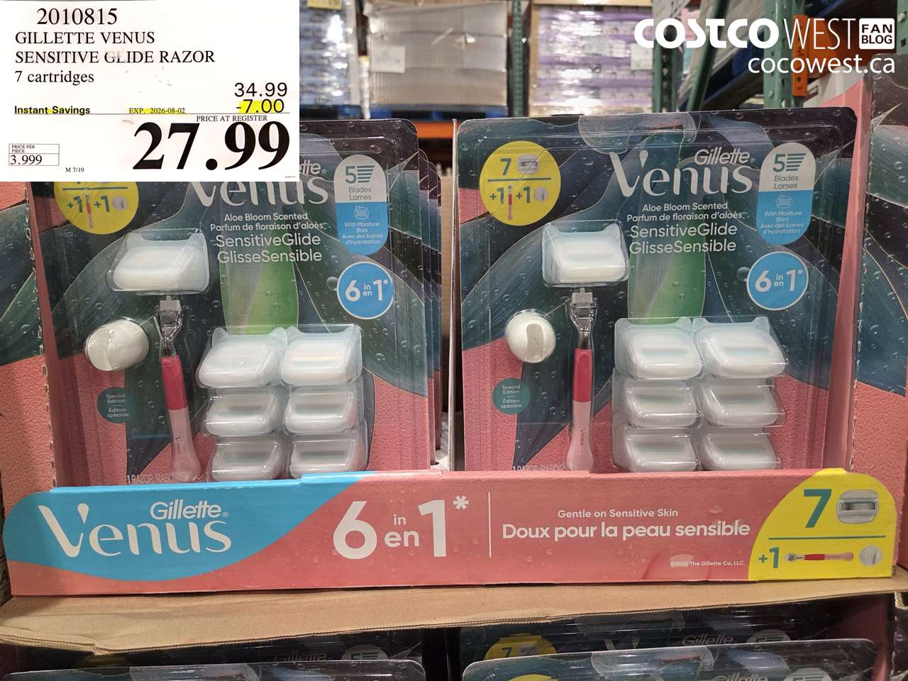 2010815 GILLETTE VENUS SENSITIVE GLIDE RAZOR 7 CARTRIDGES ($7.00 INSTANT SAVINGS EXPIRES ON 2026-08-02) $27.99