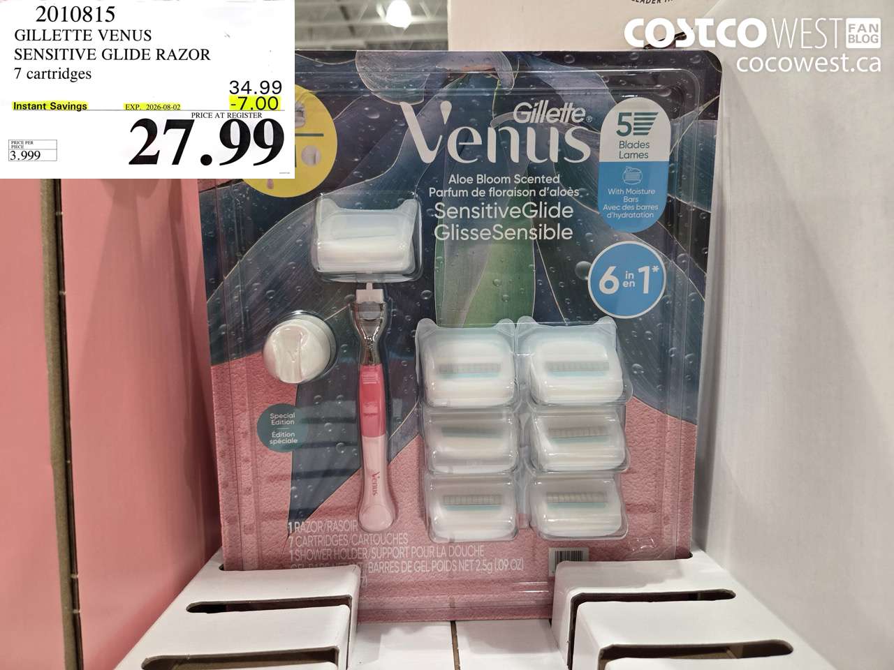2010815 GILLETTE VENUS SENSITIVE GLIDE RAZOR 7 CARTRIDGES ($7.00 INSTANT SAVINGS EXPIRES ON 2026-08-02) $27.99