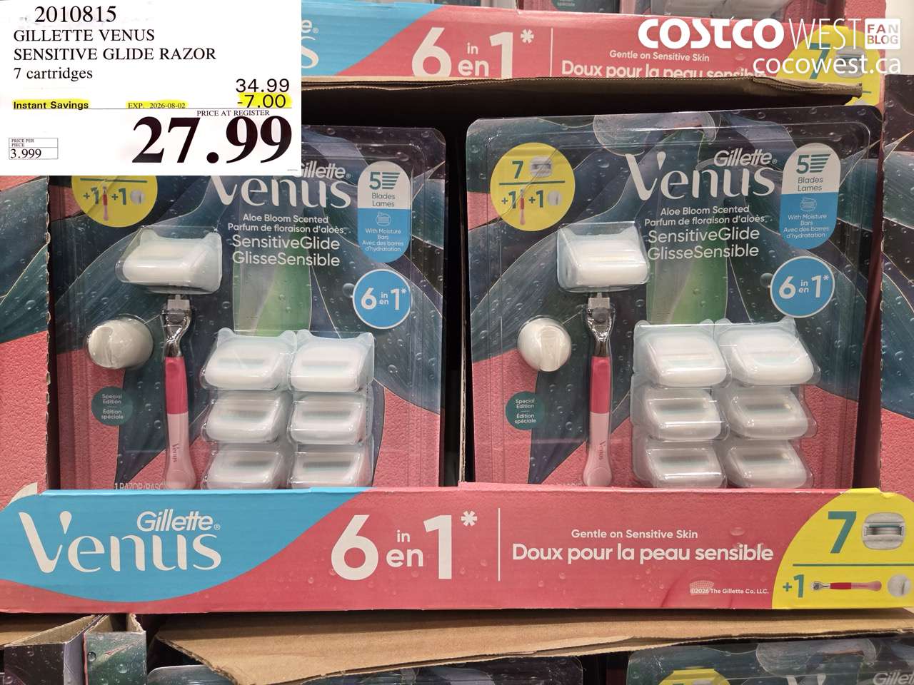 2010815 GILLETTE VENUS SENSITIVE GLIDE RAZOR 7 CARTRIDGES ($7.00 INSTANT SAVINGS EXPIRES ON 2026-08-02) $27.99