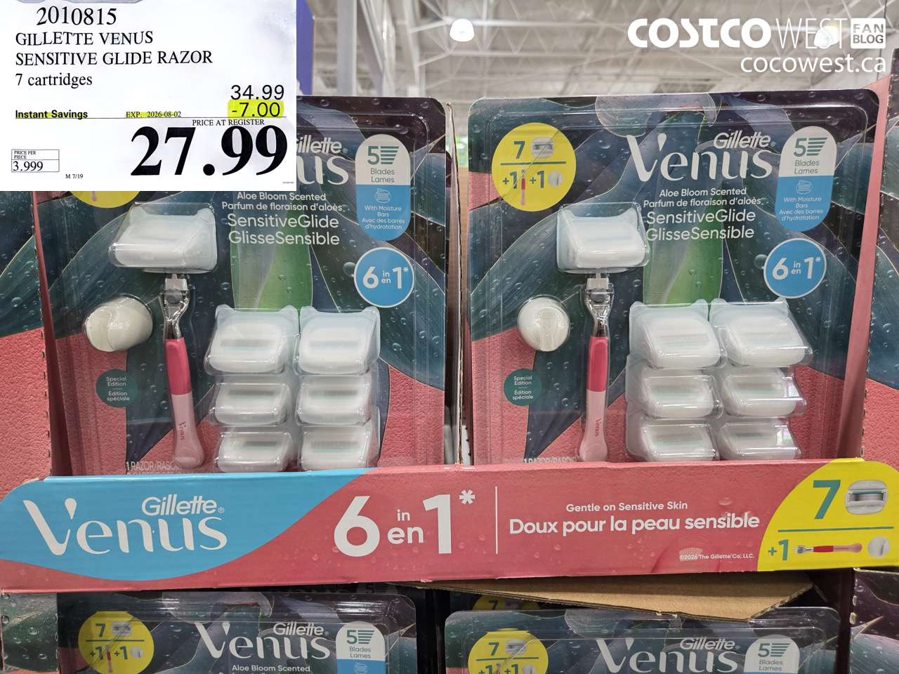 2010815 GILLETTE VENUS SENSITIVE GLIDE RAZOR 7 CARTRIDGES ($7.00 INSTANT SAVINGS EXPIRES ON 2026-08-02) $27.99