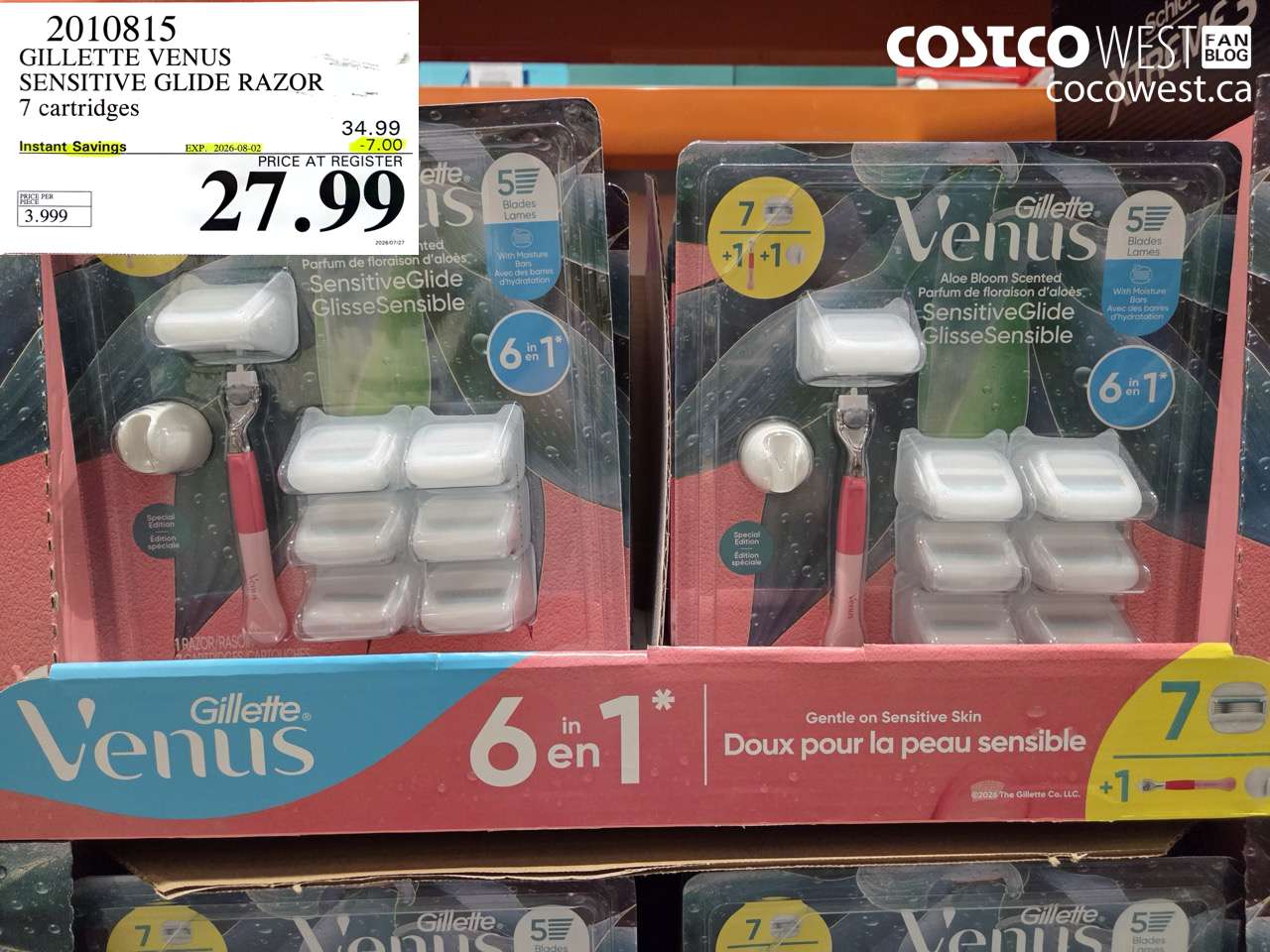 2010815 GILLETTE VENUS SENSITIVE GLIDE RAZOR 7 CARTRIDGES ($7.00 INSTANT SAVINGS EXPIRES ON 2026-08-02) $27.99