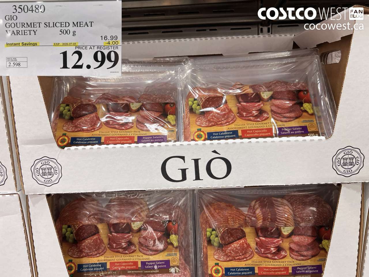 350480 GIO GOURMET SLICED MEAT VARIETY 500 G ($4.00 INSTANT SAVINGS EXPIRES ON 2026-07-05) $12.99