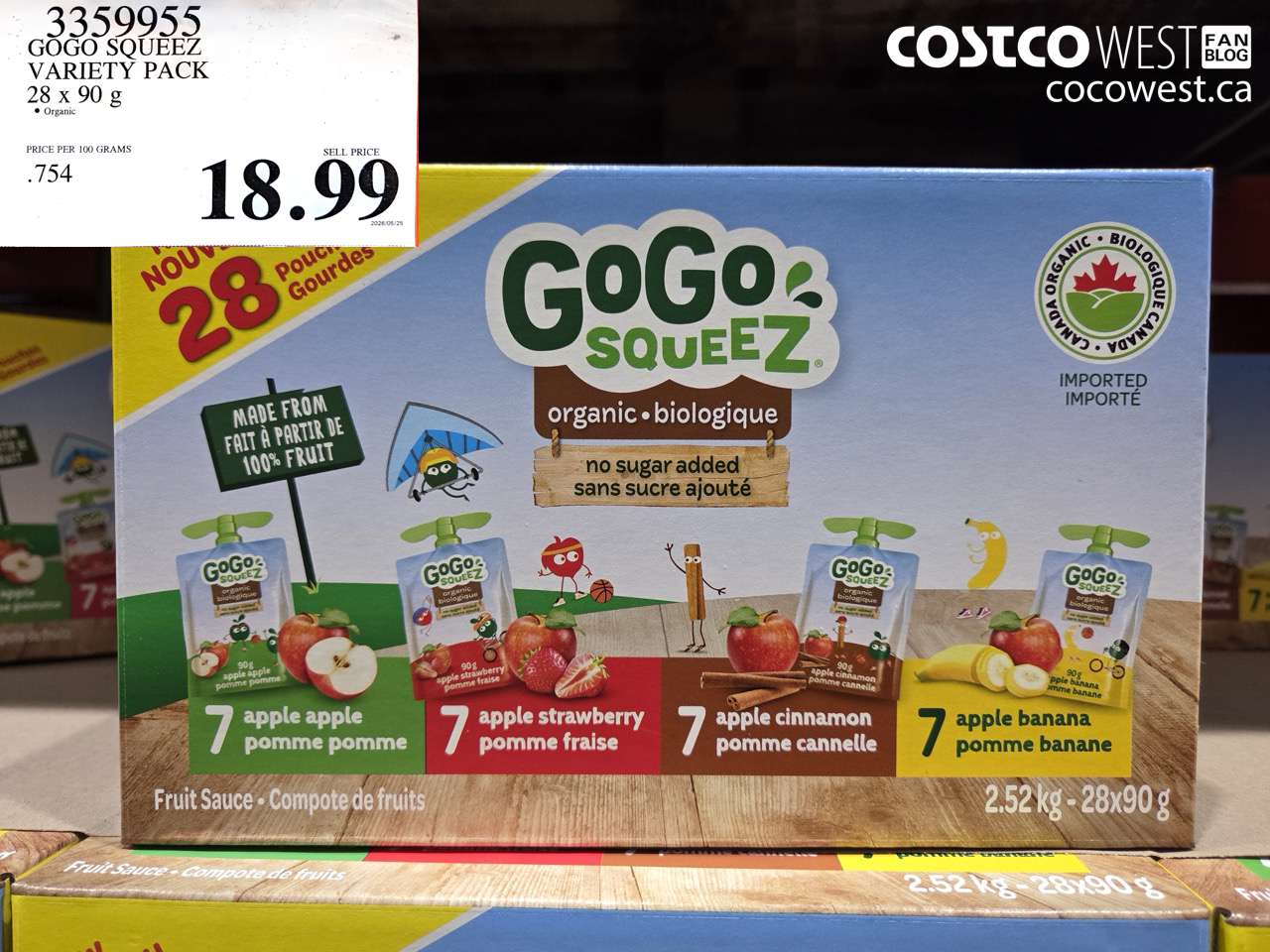 3359955 GOGO SQUEEZ VARIETY PACK 28 X 90 G $18.99