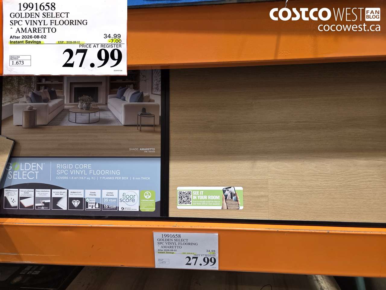 1991658 GOLDEN SELECT SPC VINYL FLOORING AMARETTO ($7.00 INSTANT SAVINGS EXPIRES ON 2026-08-02) $27.99
