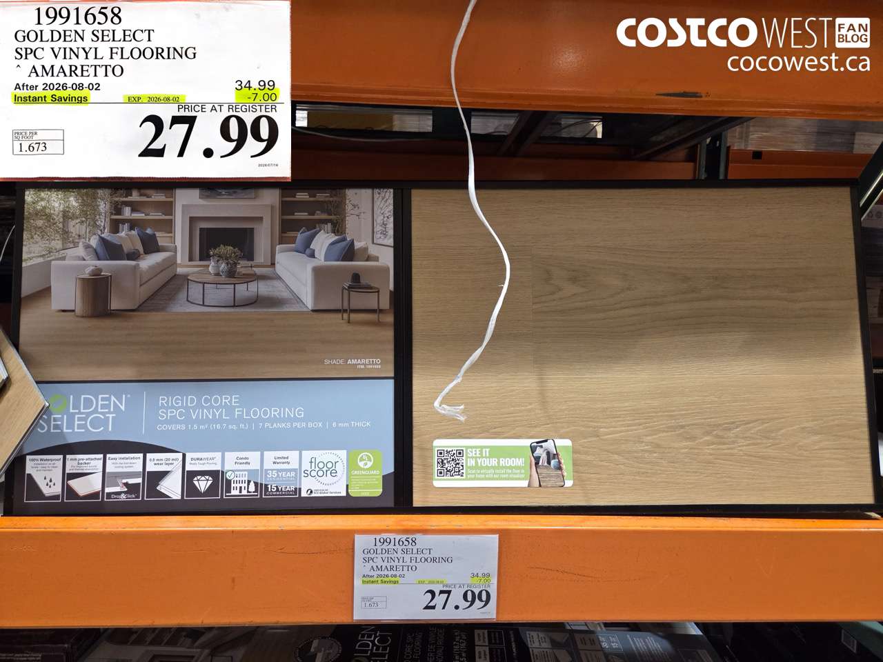 1991658 GOLDEN SELECT SPC VINYL FLOORING AMARETTO ($7.00 INSTANT SAVINGS EXPIRES ON 2026-08-02) $27.99