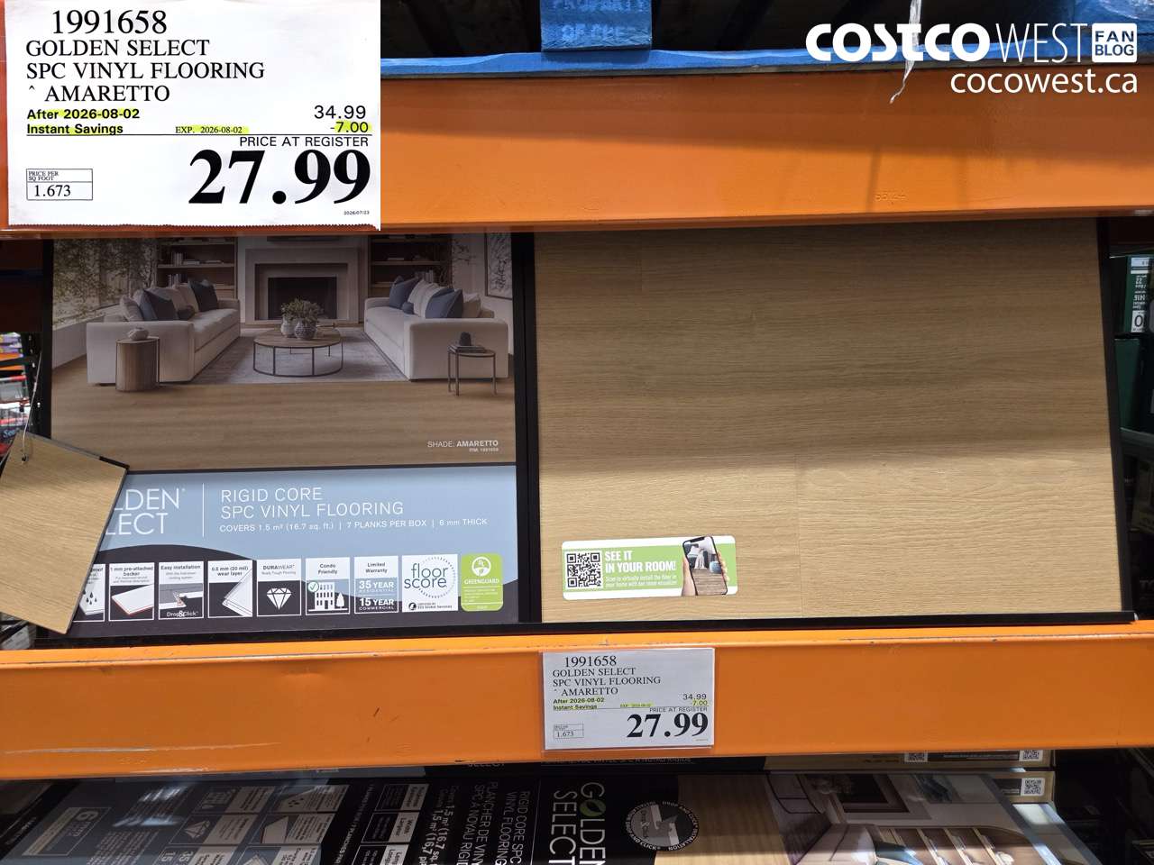 1991658 GOLDEN SELECT SPC VINYL FLOORING AMARETTO ($7.00 INSTANT SAVINGS EXPIRES ON 2026-08-02) $27.99