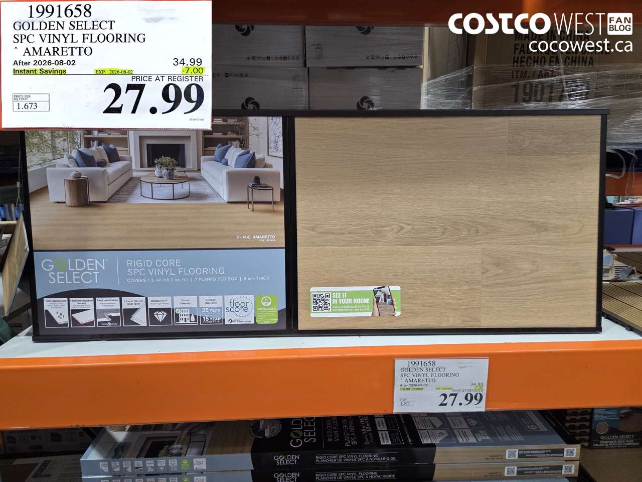 1991658 GOLDEN SELECT SPC VINYL FLOORING AMARETTO ($7.00 INSTANT SAVINGS EXPIRES ON 2026-08-02) $27.99