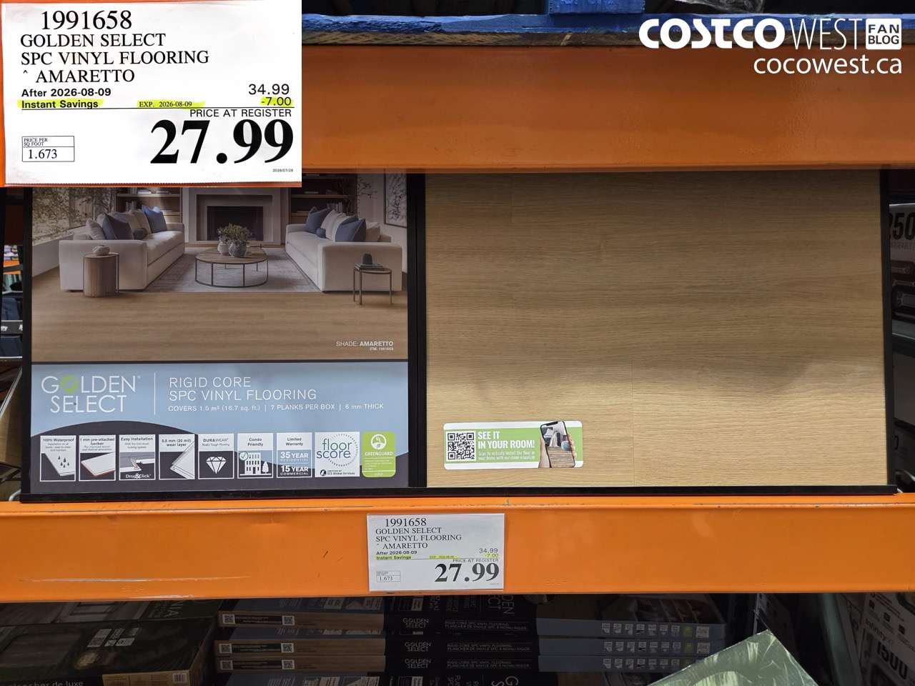 1991658 GOLDEN SELECT SPC VINYL FLOORING AMARETTO ($7.00 INSTANT SAVINGS EXPIRES ON 2026-08-09) $27.99
