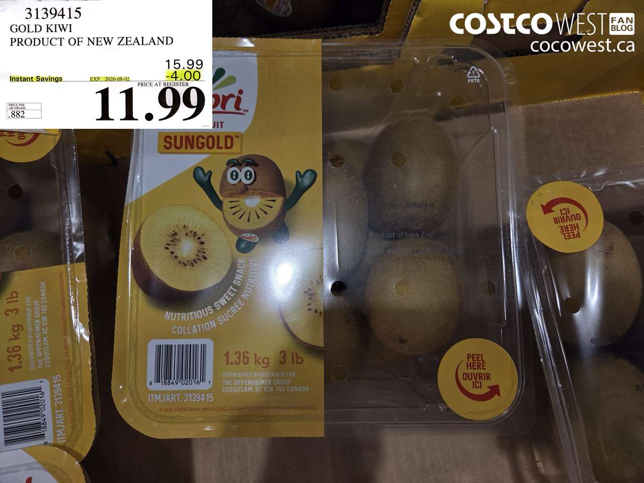 3139415 GOLD KIWI PRODUCT OF NEW ZEALAND ($4.00 INSTANT SAVINGS EXPIRES ON 2026-08-02) $11.99
