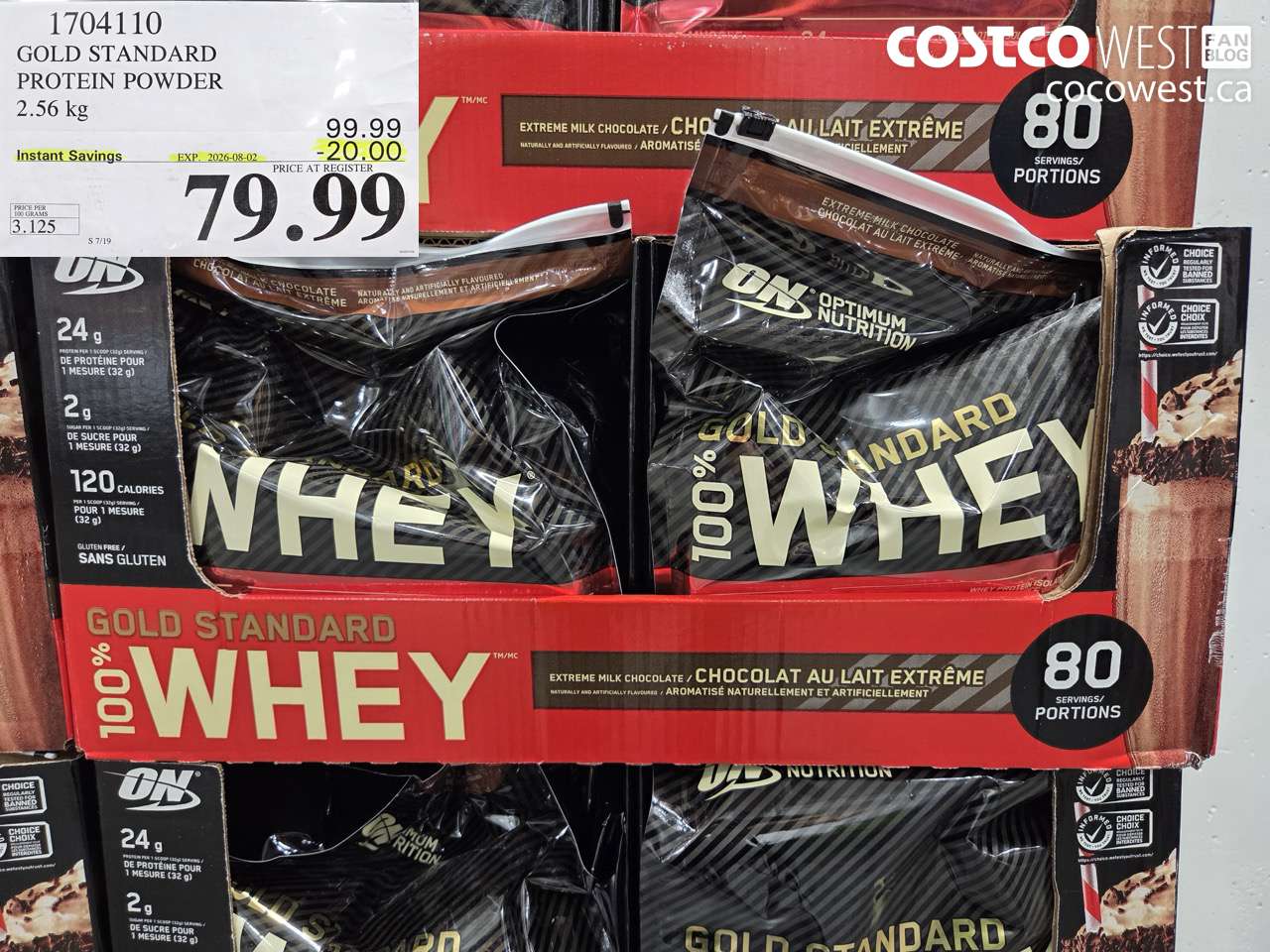 1704110 GOLD STANDARD PROTEIN POWDER 2.56 KG ($20.00 INSTANT SAVINGS EXPIRES ON 2026-08-02) $79.99