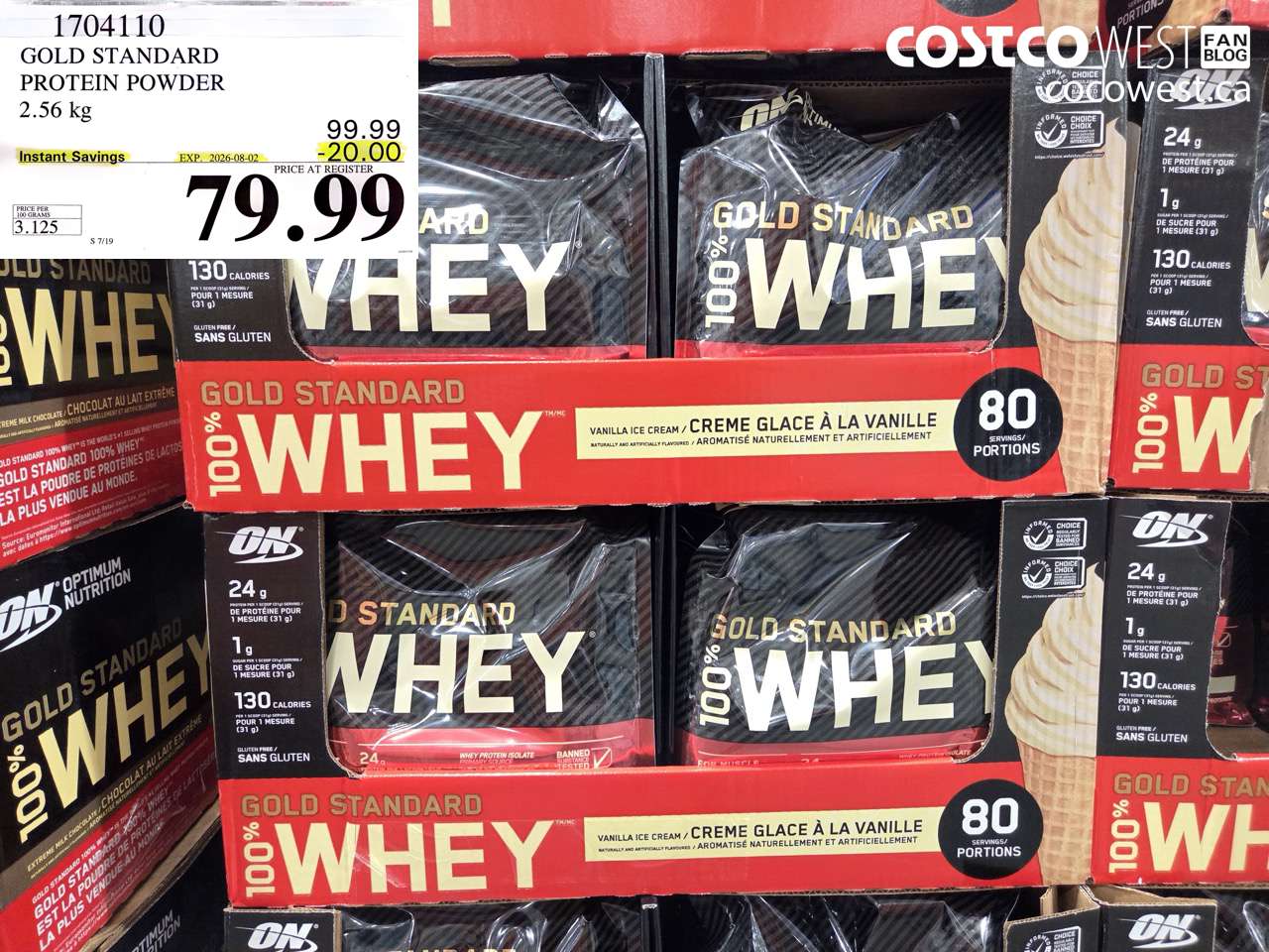1704110 GOLD STANDARD PROTEIN POWDER 2.56 KG ($20.00 INSTANT SAVINGS EXPIRES ON 2026-08-02) $79.99