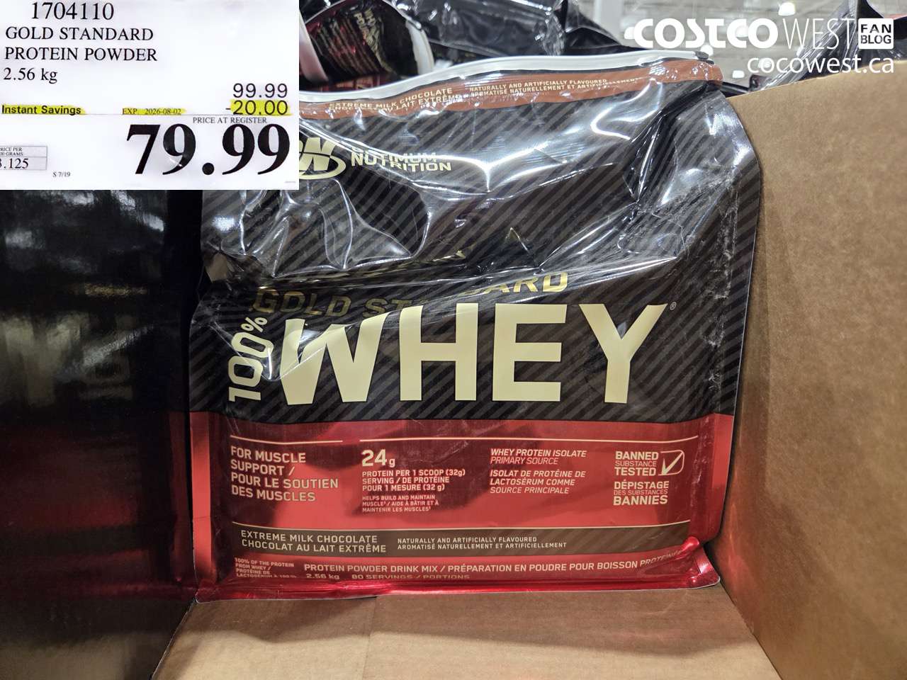 1704110 GOLD STANDARD PROTEIN POWDER 2.56 KG ($20.00 INSTANT SAVINGS EXPIRES ON 2026-08-02) $79.99