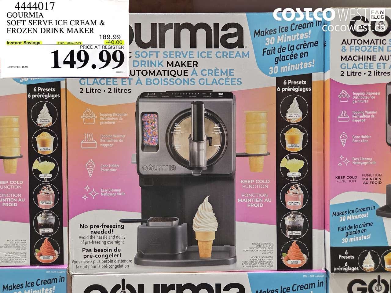 4444017 GOURMIA SOFT SERVE ICE CREAM & FROZEN DRINK MAKER ($40.00 INSTANT SAVINGS EXPIRES ON 2026-07-19) $149.99