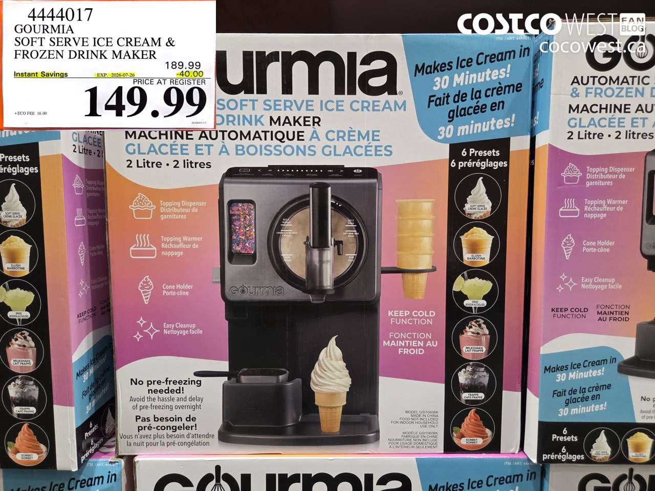 4444017 GOURMIA SOFT SERVE ICE CREAM & FROZEN DRINK MAKER ($40.00 INSTANT SAVINGS EXPIRES ON 2026-07-26) $149.99