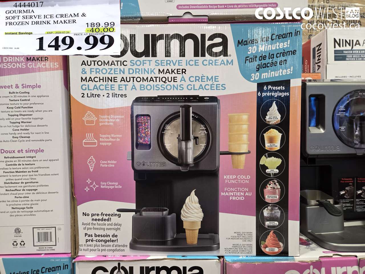 4444017 GOURMIA SOFT SERVE ICE CREAM & FROZEN DRINK MAKER ($40.00 INSTANT SAVINGS EXPIRES ON 2026-07-26) $149.99