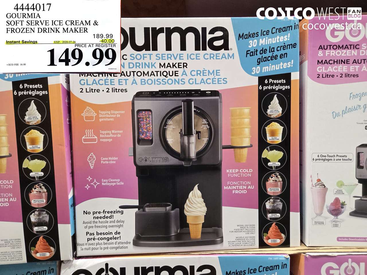 4444017 GOURMIA SOFT SERVE ICE CREAM & FROZEN DRINK MAKER ($40.00 INSTANT SAVINGS EXPIRES ON 2026-07-26) $149.99