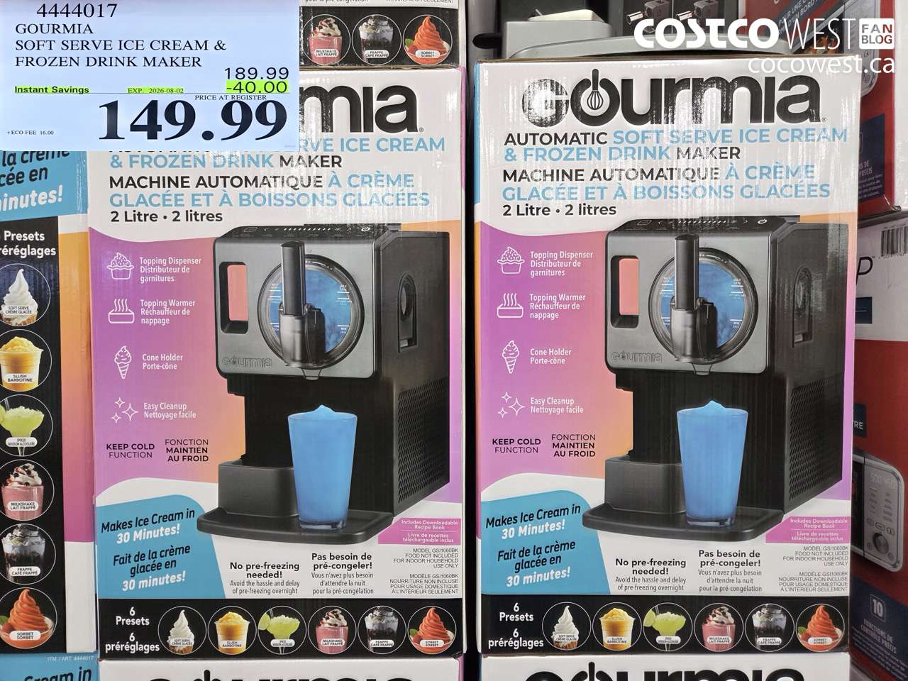 4444017 GOURMIA SOFT SERVE ICE CREAM & FROZEN DRINK MAKER ($40.00 INSTANT SAVINGS EXPIRES ON 2026-08-02) $149.99