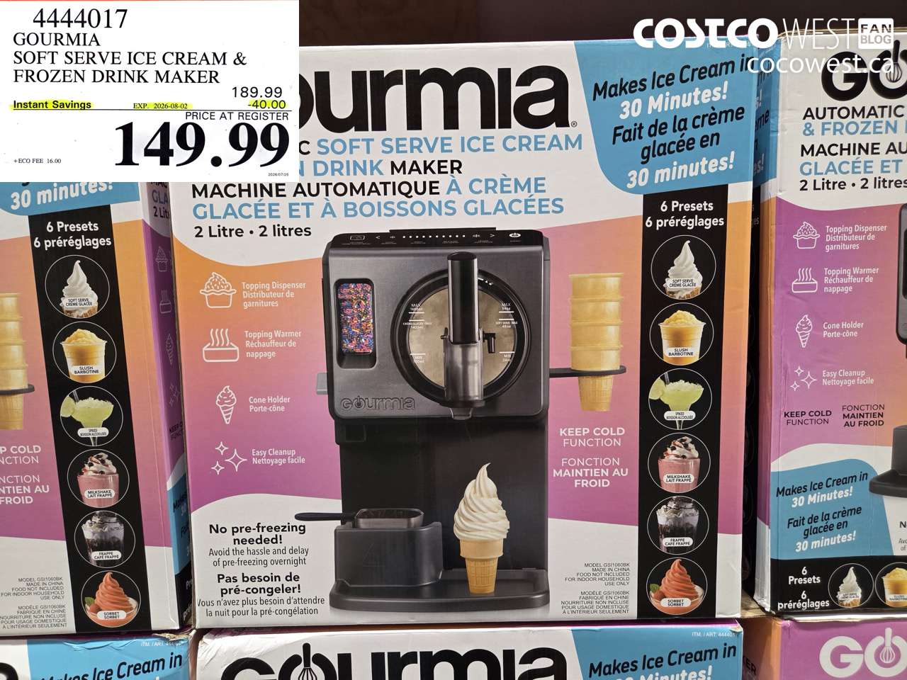 4444017 GOURMIA SOFT SERVE ICE CREAM & FROZEN DRINK MAKER ($40.00 INSTANT SAVINGS EXPIRES ON 2026-08-02) $149.99