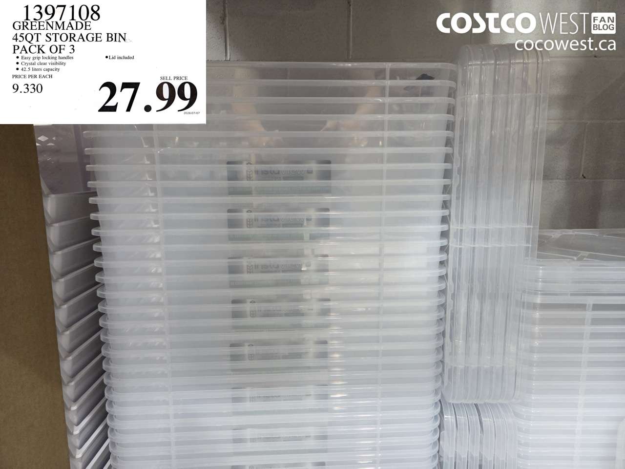 1397108 GREENMADE 45QT STORAGE BIN PACK OF 3 $27.99