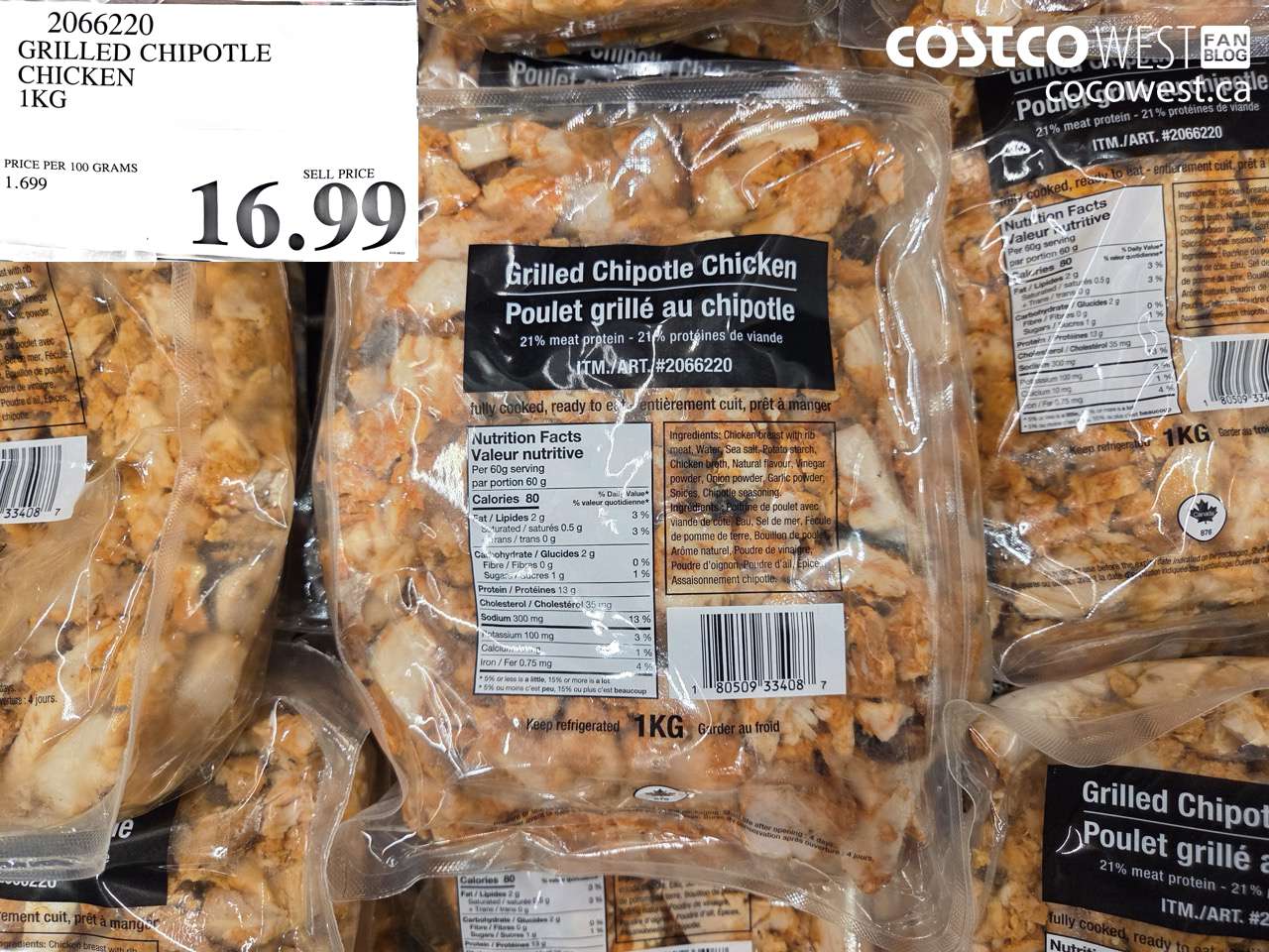 2066220 GRILLED CHIPOTLE CHICKEN 1KG $16.99