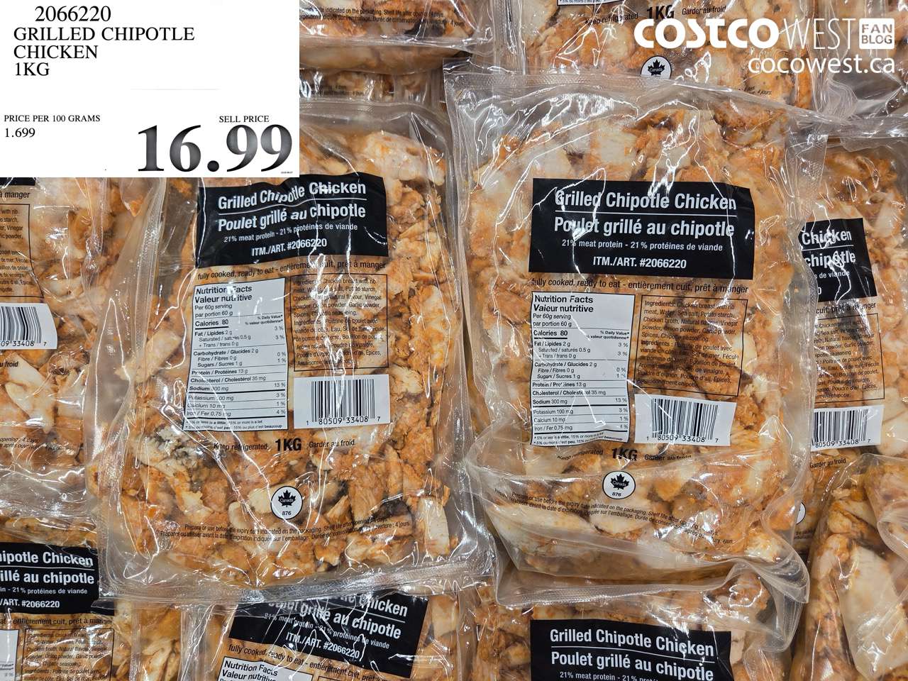 2066220 GRILLED CHIPOTLE CHICKEN 1KG $16.99