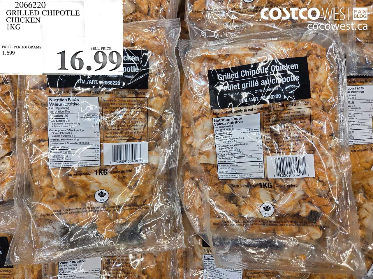 2066220 GRILLED CHIPOTLE CHICKEN 1KG $16.99