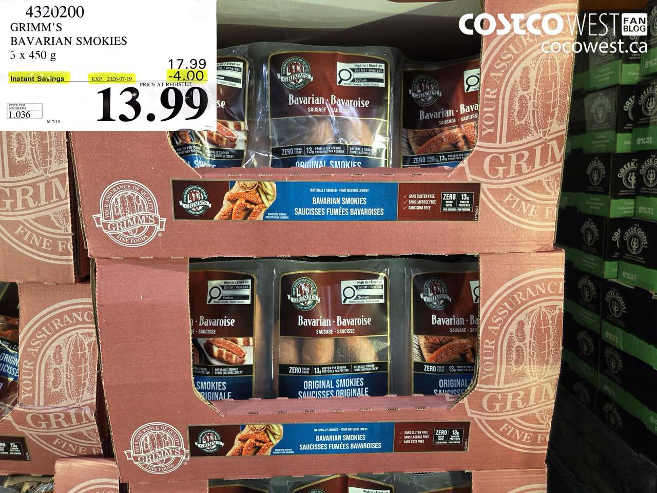 4320200 GRIMM'S BAVARIAN SMOKIES 3 X 450 G ($4.00 INSTANT SAVINGS EXPIRES ON 2026-07-19) $13.99