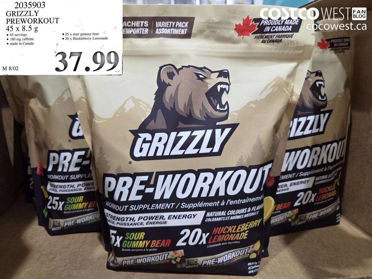 2035903 GRIZZLY PREWORKOUT 45 X 8.5 G $37.99