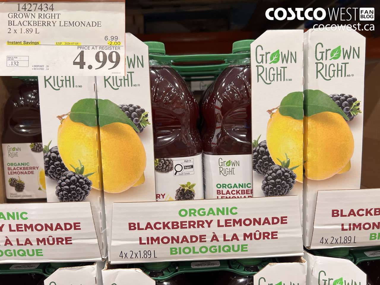 1427434 GROWN RIGHT BLACKBERRY LEMONADE 2 X 1.89 L ($2.00 INSTANT SAVINGS EXPIRES ON 2026-07-05) $4.99