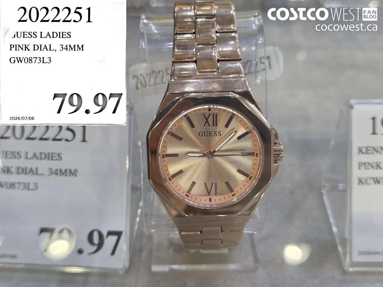 2022251 GUESS LADIES PINK DIAL, 34MM GW0873L3 $79.97