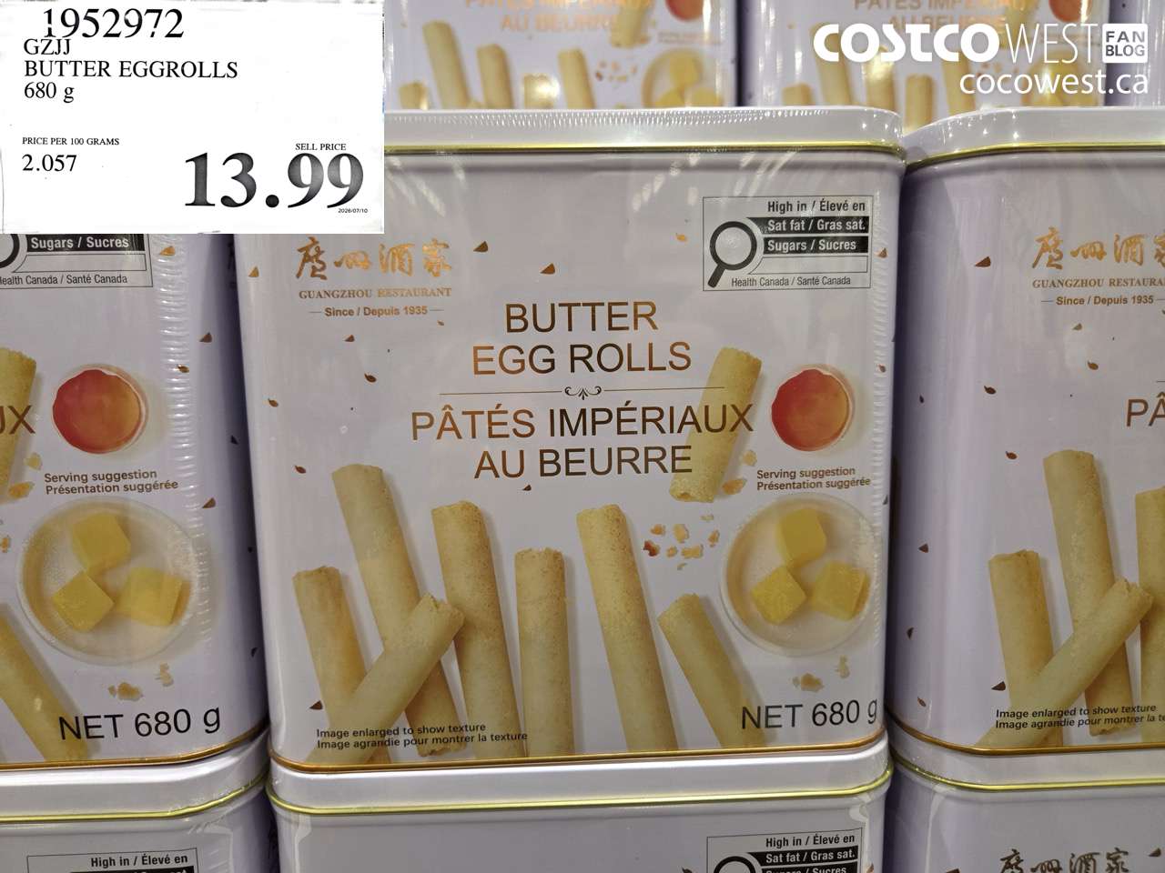 1952972 GZJJ BUTTER EGGROLLS 680 G $13.99