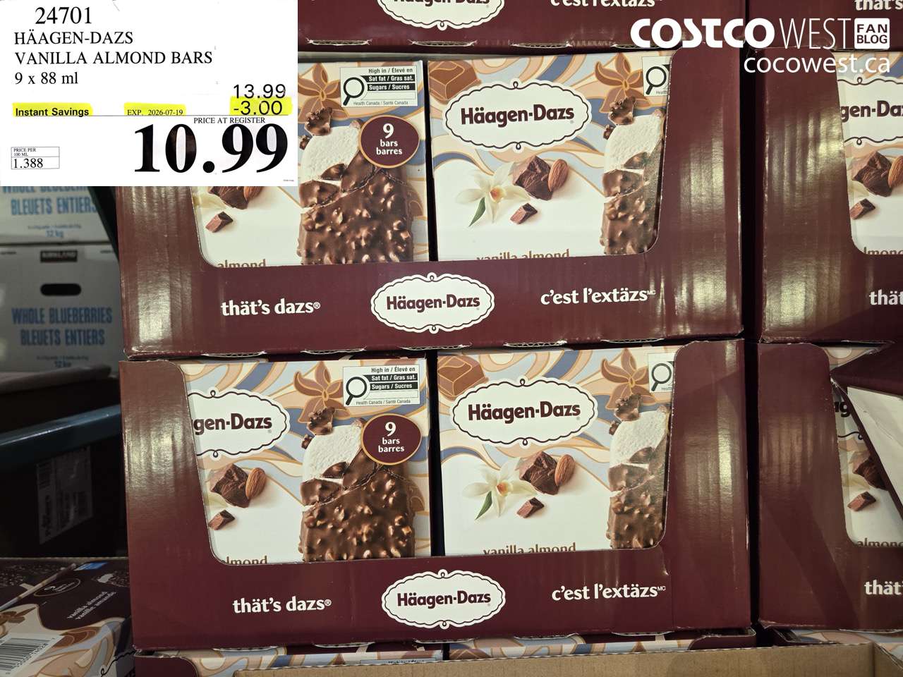 24701 HÄAGEN-DAZS VANILLA ALMOND BARS 9 X 88 ML ($3.00 INSTANT SAVINGS EXPIRES ON 2026-07-19) $10.99