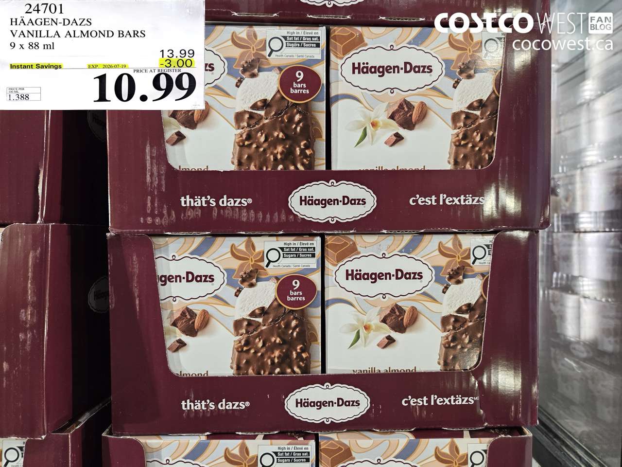 24701 HÄAGEN-DAZS VANILLA ALMOND BARS 9 X 88 ML ($3.00 INSTANT SAVINGS EXPIRES ON 2026-07-19) $10.99