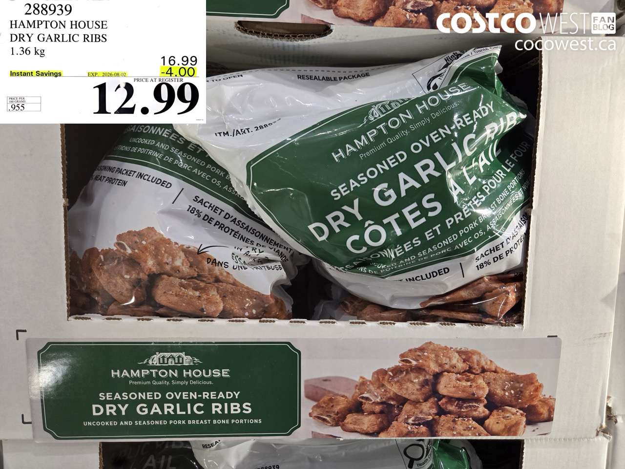 288939 HAMPTON HOUSE DRY GARLIC RIBS 1.36 KG ($4.00 INSTANT SAVINGS EXPIRES ON 2026-08-02) $12.99