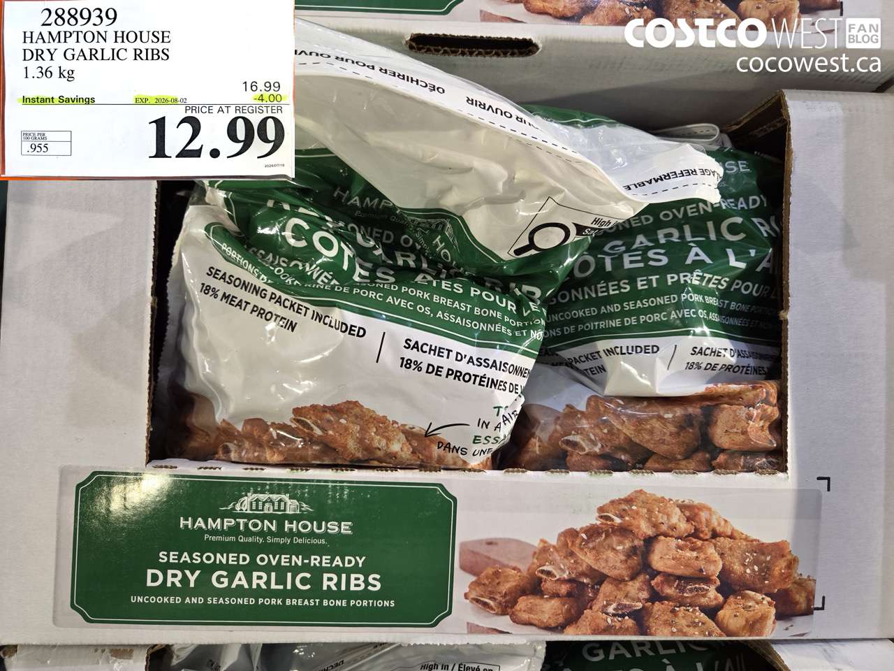 288939 HAMPTON HOUSE DRY GARLIC RIBS 1.36 KG ($4.00 INSTANT SAVINGS EXPIRES ON 2026-08-02) $12.99